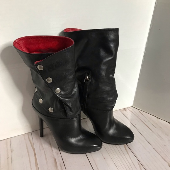 靴 ALEXANDER McQUEEN 00's Button Boots 📌 Alexander McQueen Black Leather RED Lining Snap Button Boots